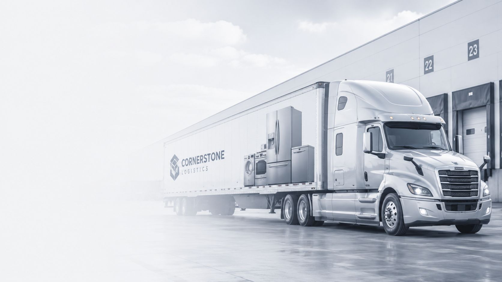 Cornerstone Logistics tractor-trailer at a distribution center dock